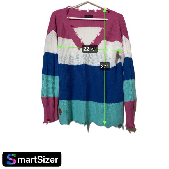 Simply Southerns Sweater Women’s Medium Distressed Striped Pink White Blue - Picture 10 of 10